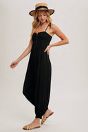 Gauze Smocked Front Button Jumpsuit