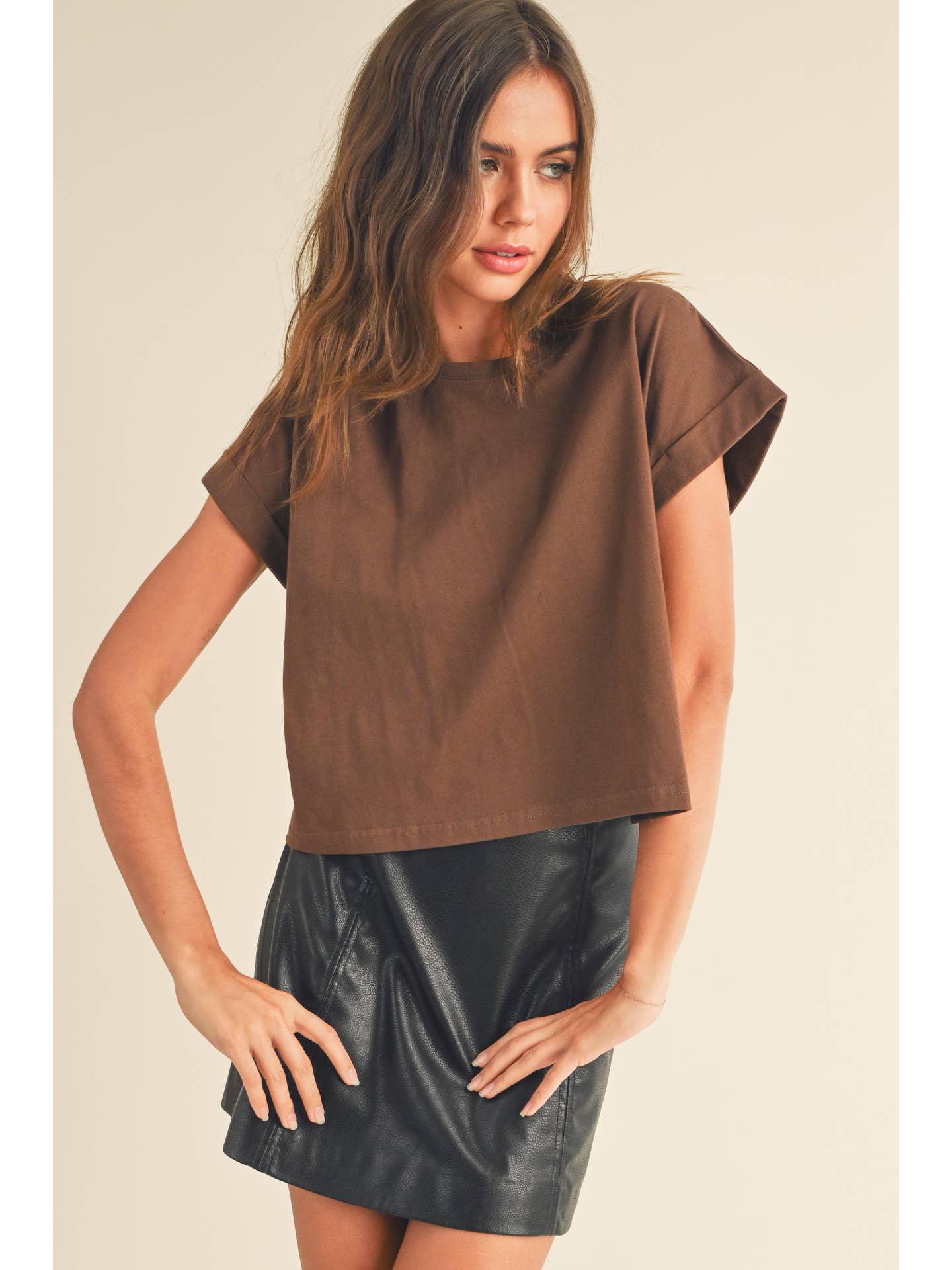 Leah's Round Neck Cuff Sleeve Top