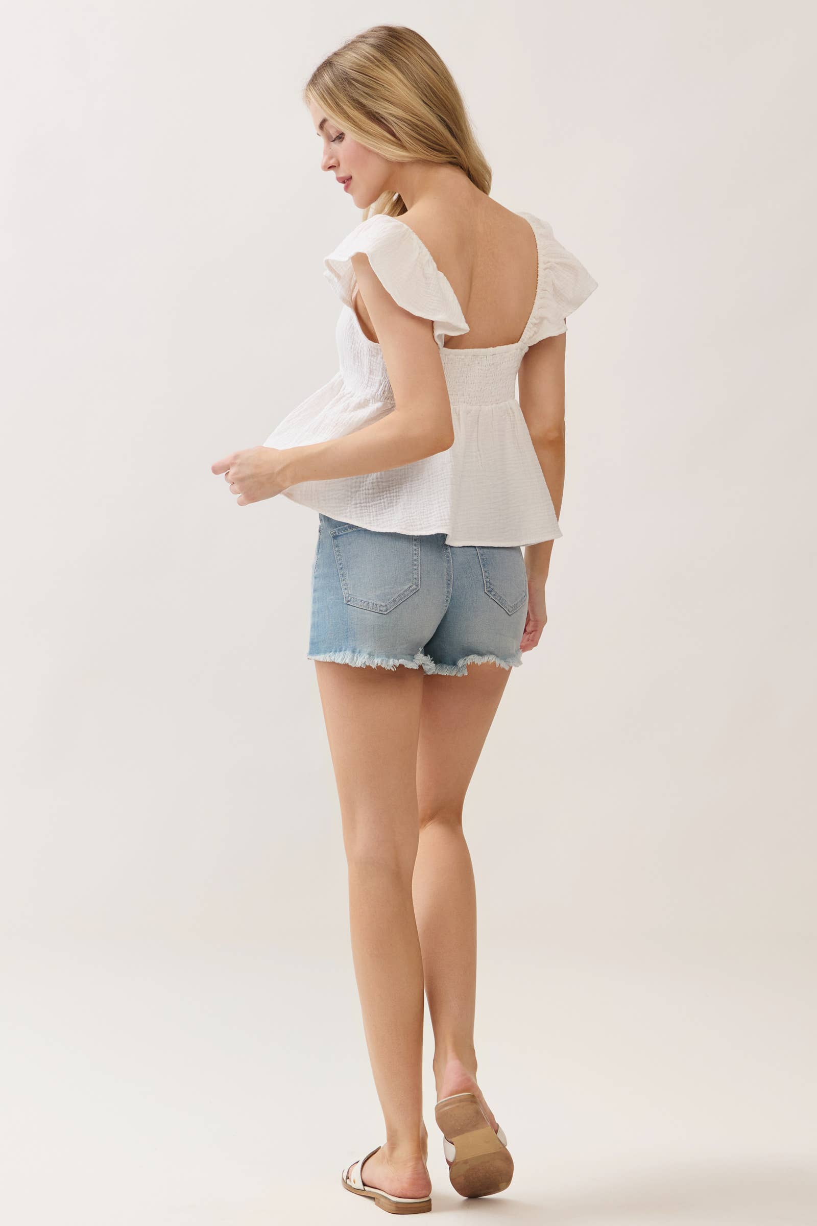 Double Gauze Sleeve Ruffled Babydoll Top