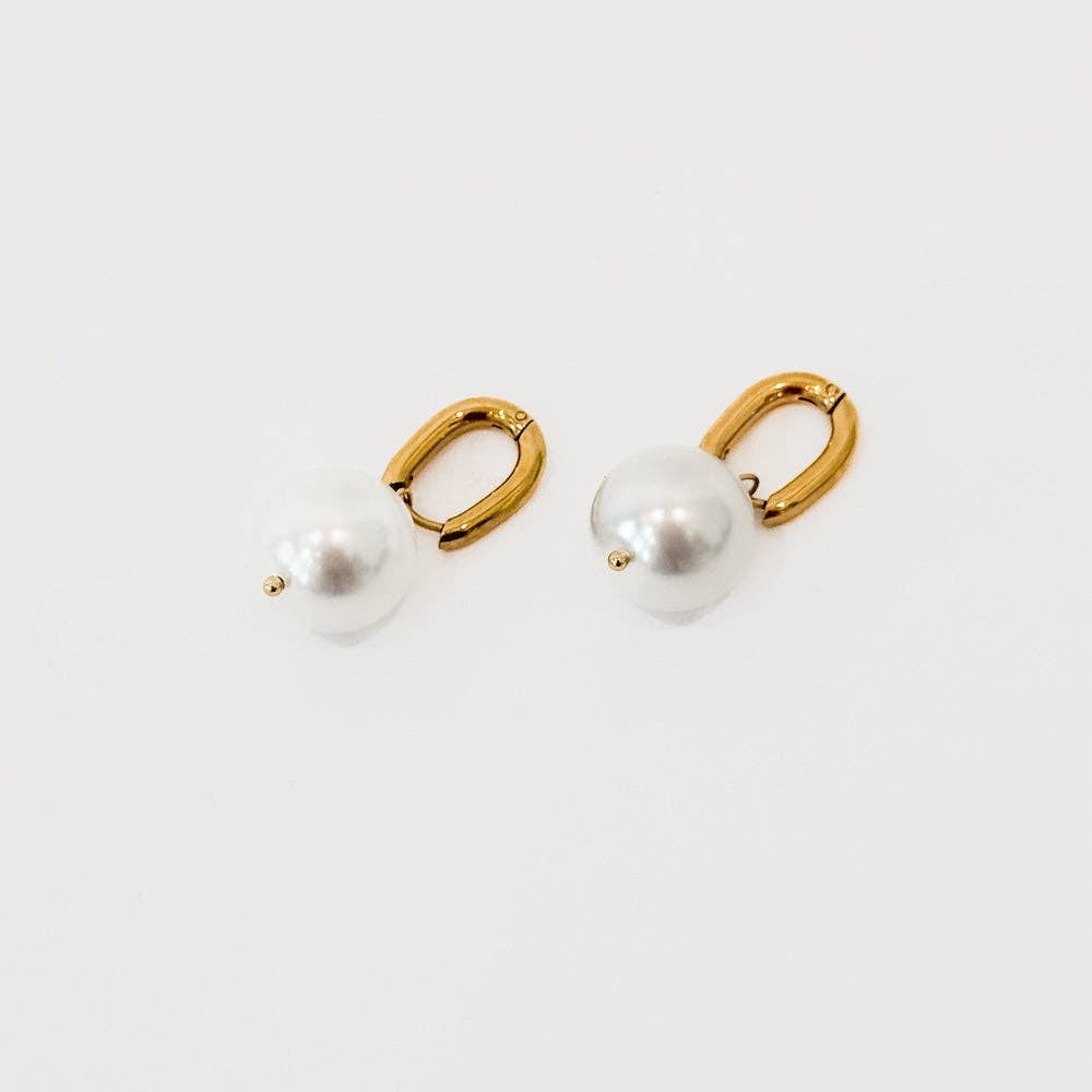 Drop Pearl Huggie Hoop Earrings