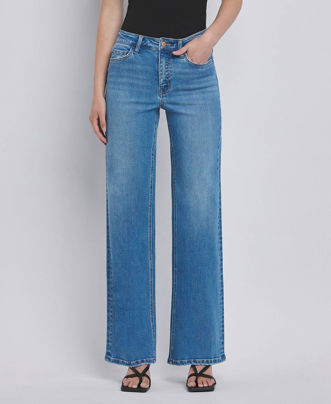 High Rise Medium Wash Wide Jeans