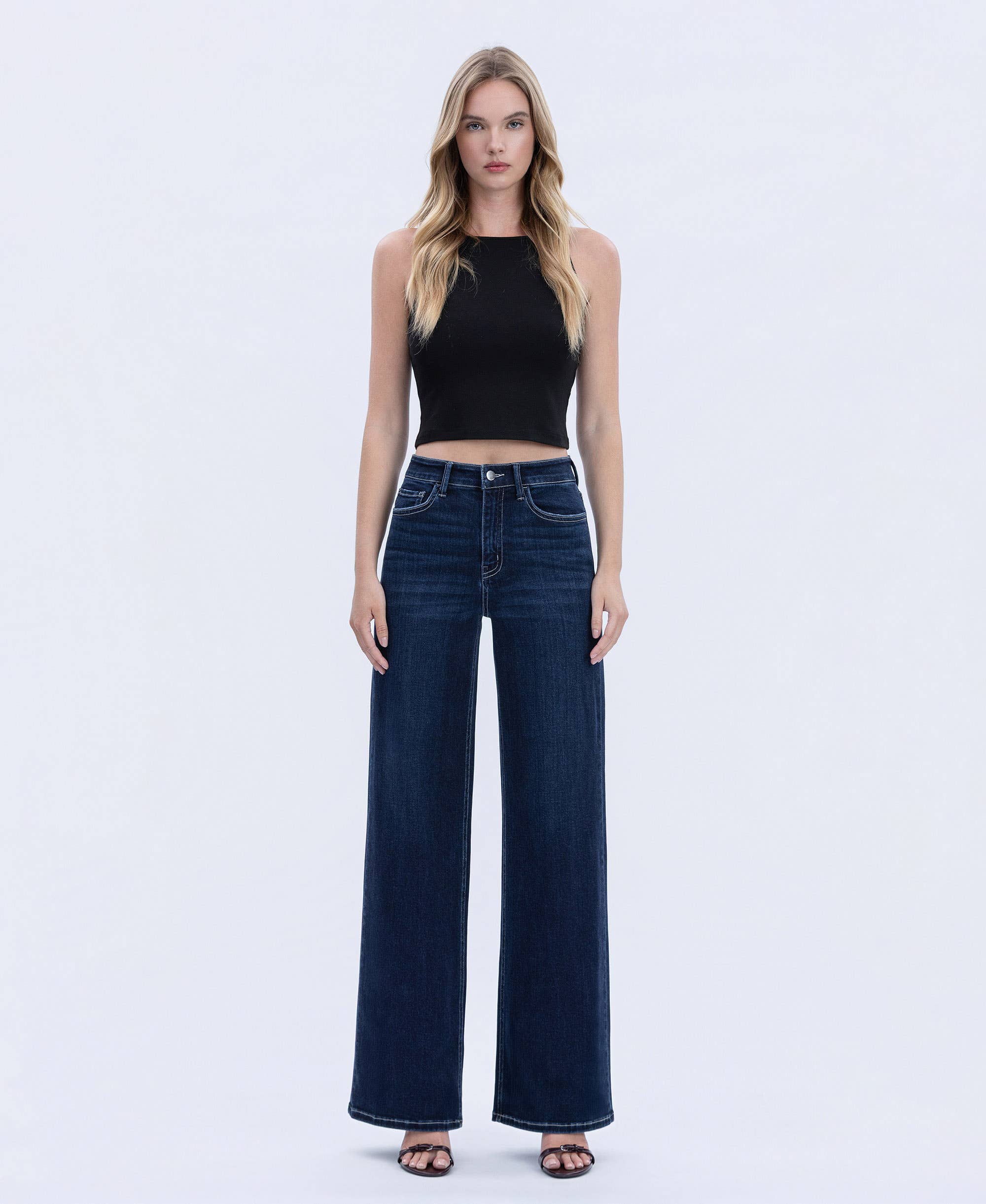 High Rise Dark Full Length Wide Jeans