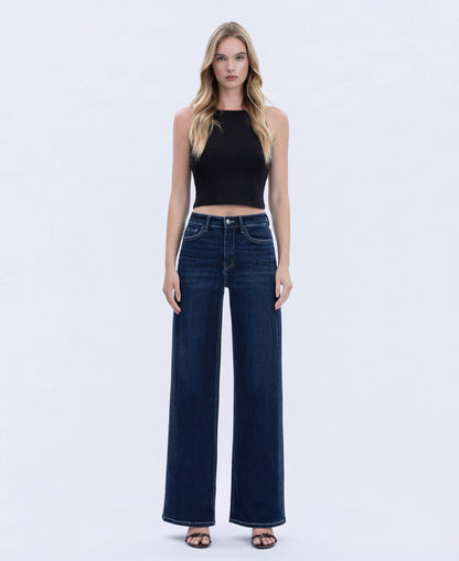 High Rise Dark Full Length Wide Jeans