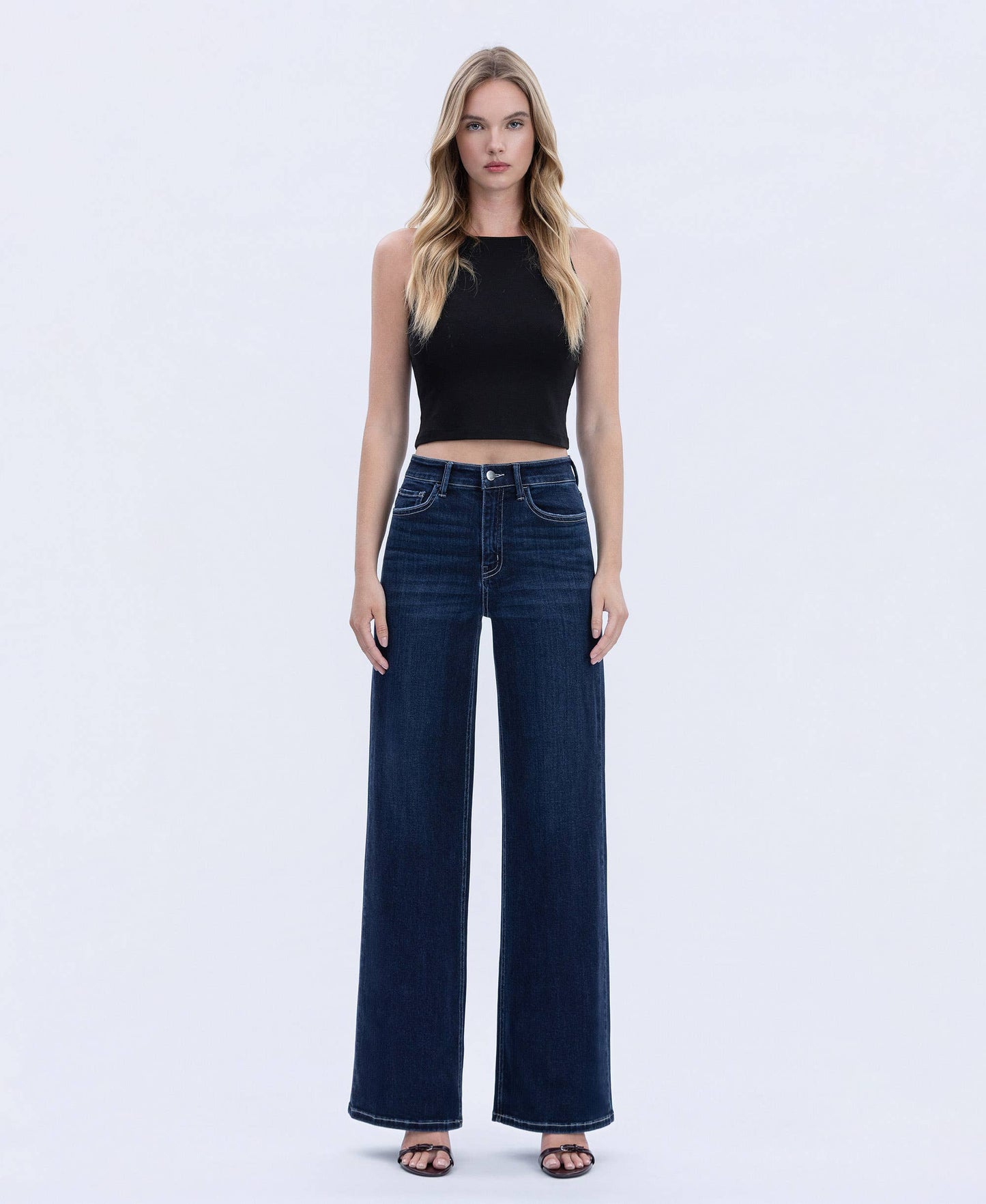 High Rise Dark Full Length Wide Jeans