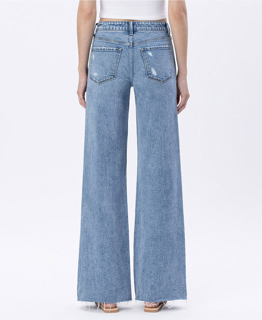 High Rise Raw Hem Wide Jeans