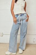Double Stripe Wide Leg Denim Pants