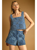 Marli denim embroidered top