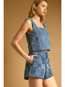 Marli denim embroidered top