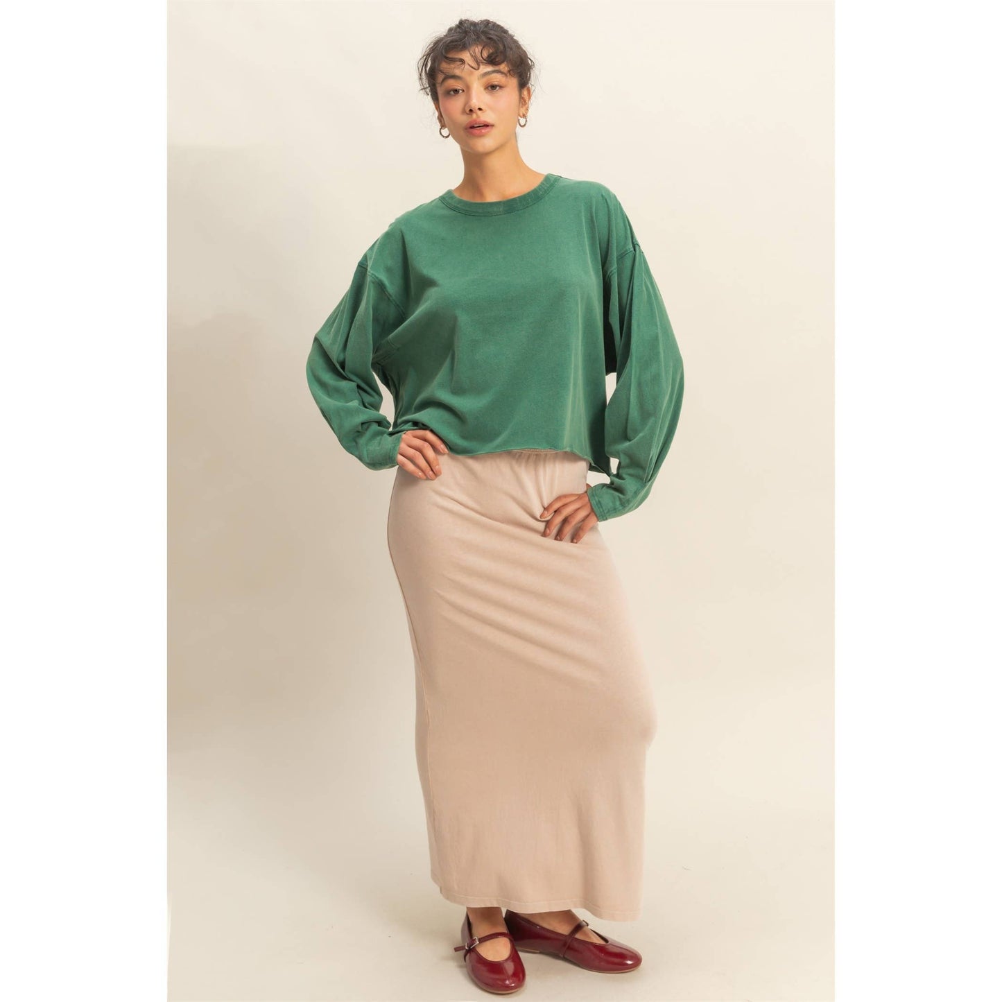 Washed Oversized Long Sleeve Top