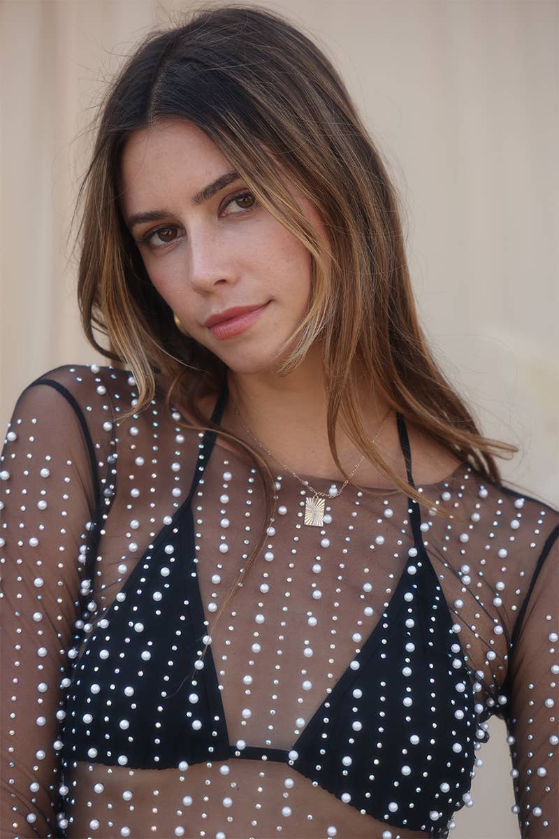 Pearl Mesh Long Sleeve Top