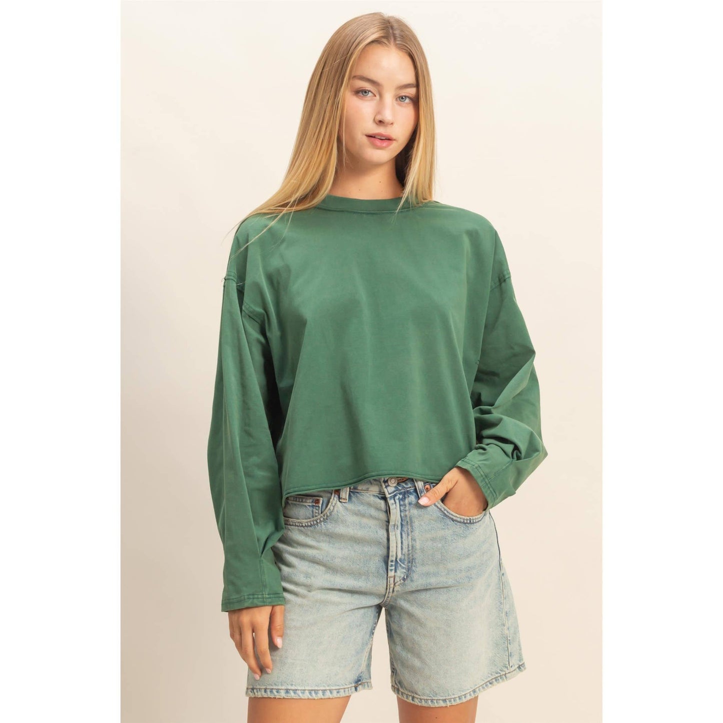 Mineral Washed Casual Long Sleeve Top