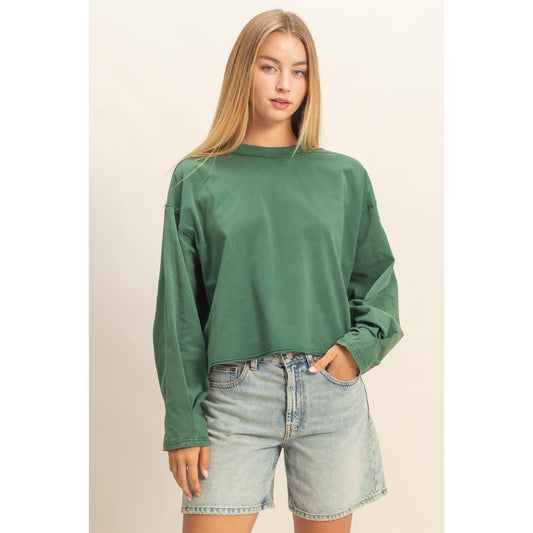 Mineral Washed Casual Long Sleeve Top