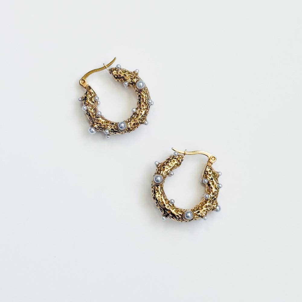 Textured Pearl Huggie Hoops