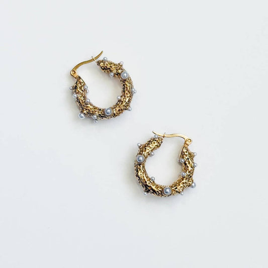 Textured Pearl Huggie Hoops