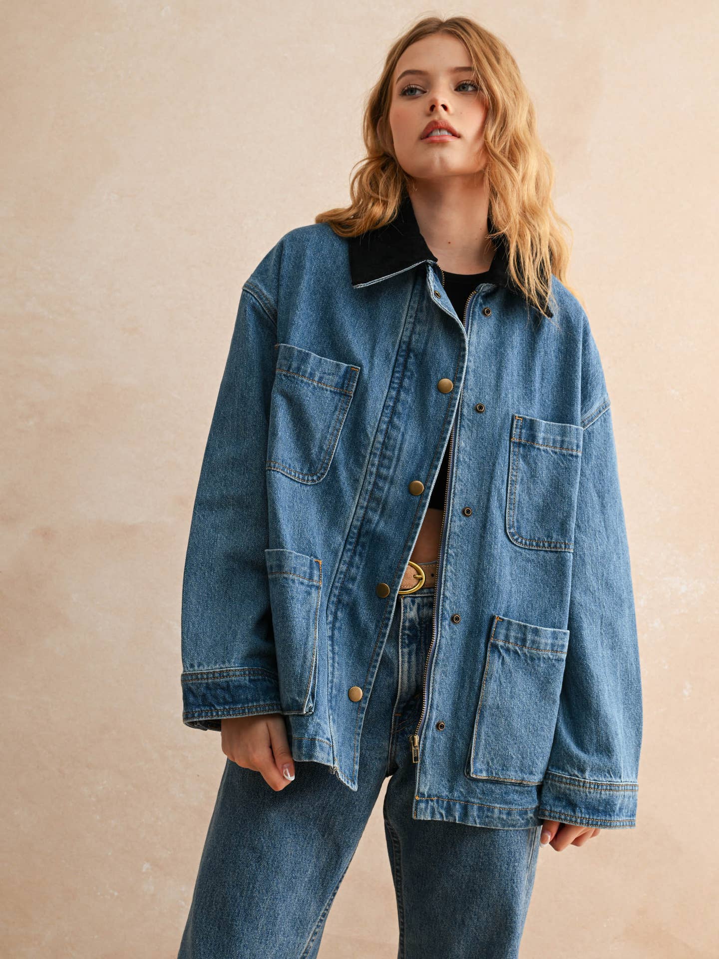 Corduroy Collar Denim Utility Jacket