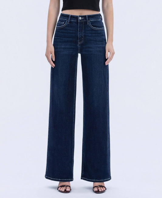 High Rise Dark Full Length Wide Jeans