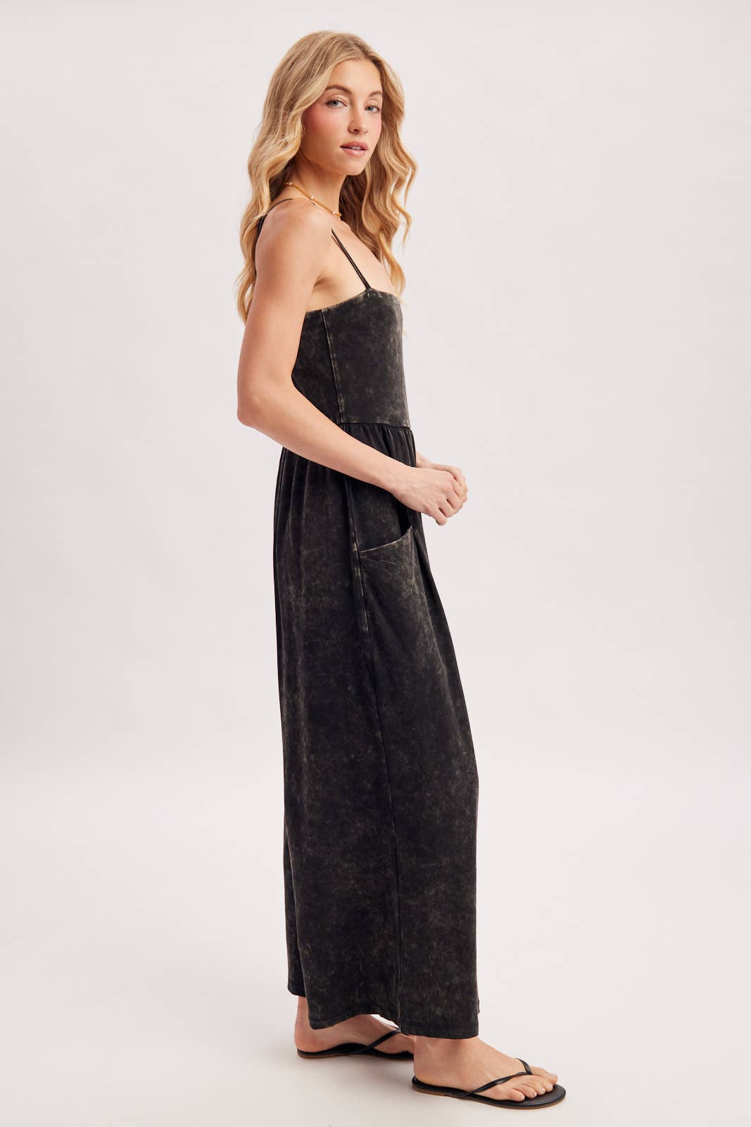 Washed Spaghetti strap wide leg jumpsuit