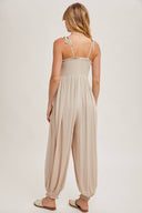 Gauze Smocked Front Button Jumpsuit