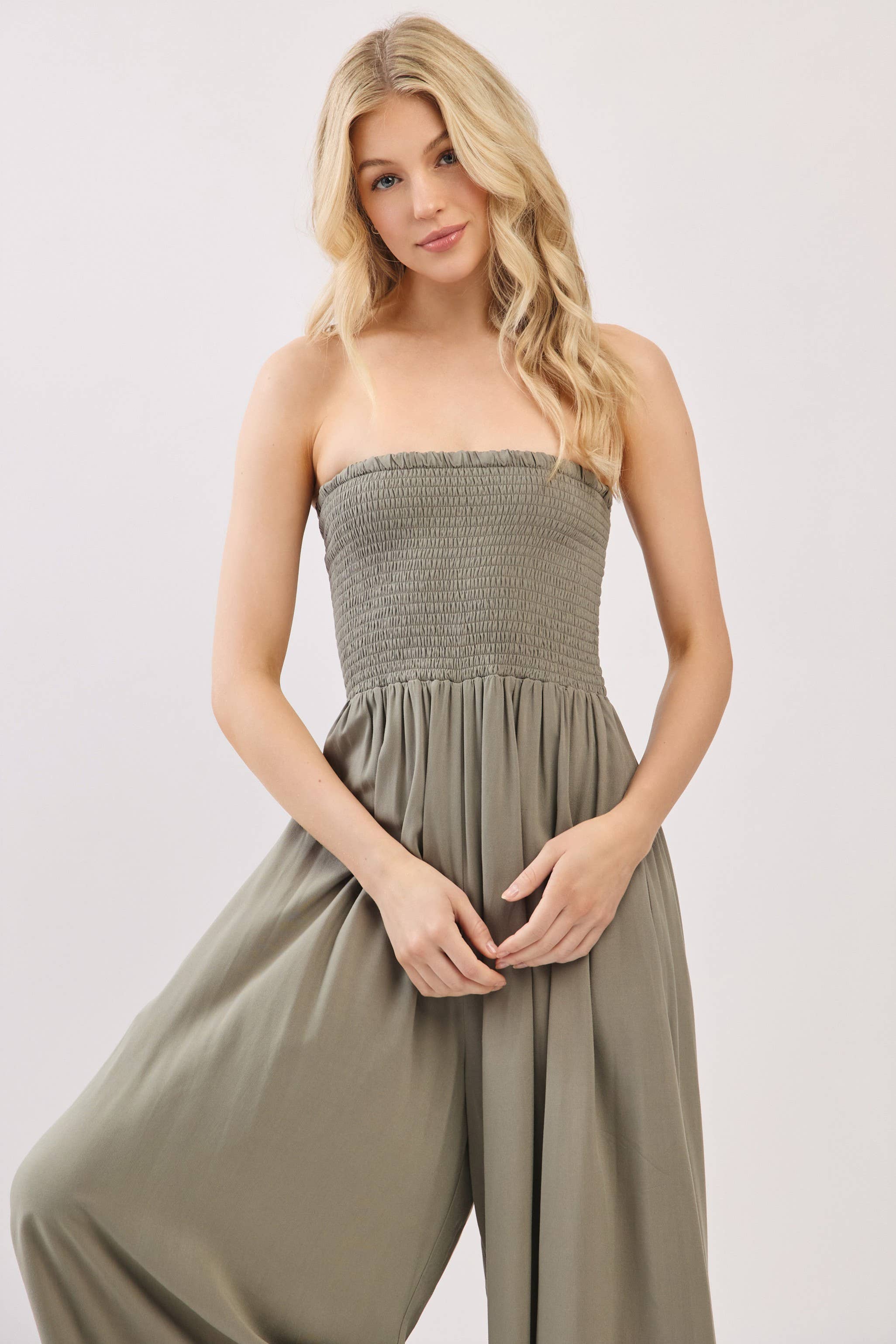 Serenity Smocked Strapless Jumpsuit