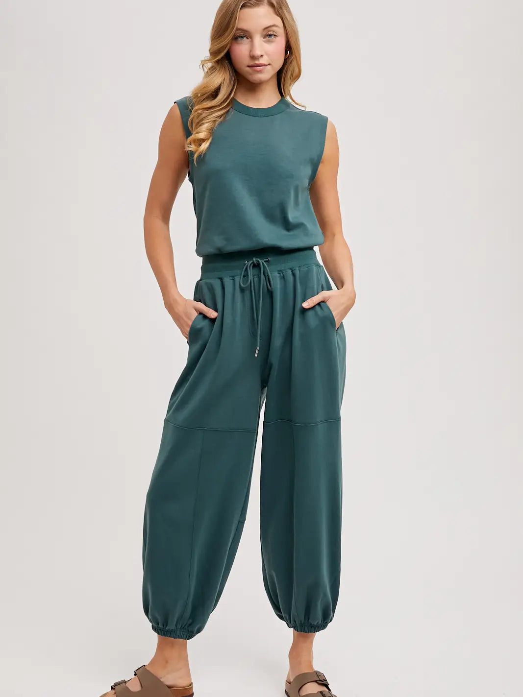 Brenna Sleeveless Drawstring Jumpsuit