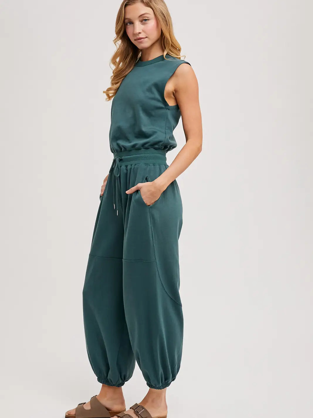 Brenna Sleeveless Drawstring Jumpsuit