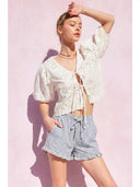 Striped Cotton Ruffle Shorts