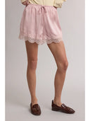 Serena Pink Satin Lace Shorts
