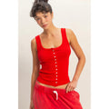 Pointelle Button Front Scoop Neck Tank Top