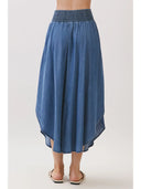 Smocked Waist Tencel Midi Skirt