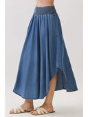 Smocked Waist Tencel Midi Skirt