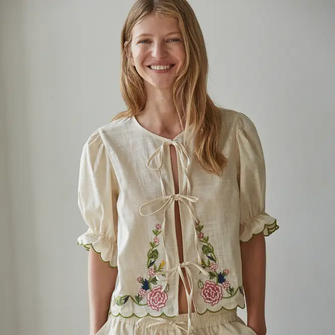 Collins Embroidered Tie Blouse